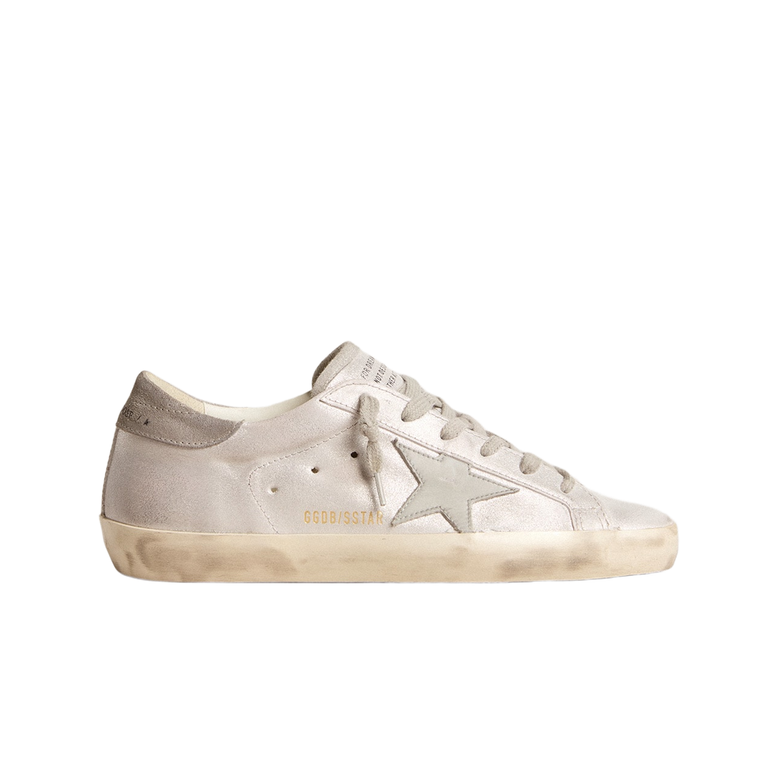 GWF00101-F005910-70302 (W) Golden Goose Superstar Glitter Effect Leather Upper Ice Grey Leather Star Grey Suede Heel Tab Sneakers Grey White