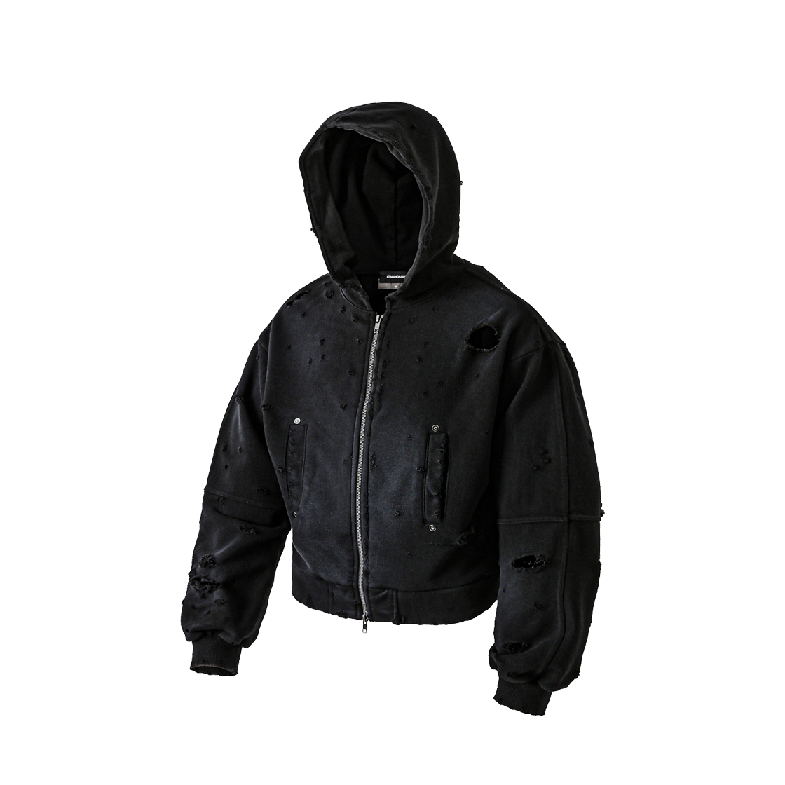 로어링라드 디스트로이드 크롭 후디 자켓 블랙(ROARINGRAD Destroyed Crop Hoodie Jacket Black)