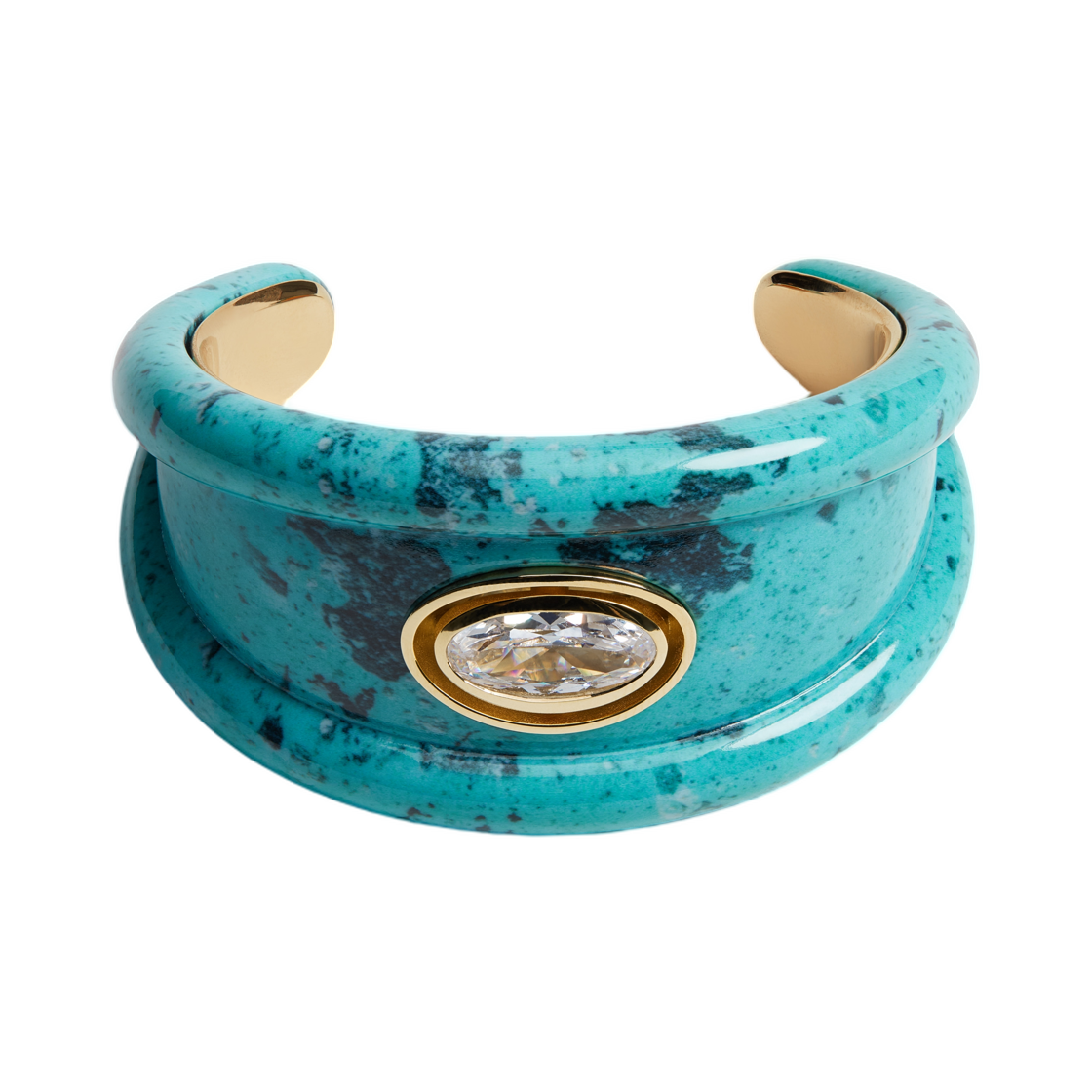 (W) 디올 락스 커프 브레이슬릿 피니쉬 메탈 스톤 이펙트 레진 앤 스파클링 크리스탈 골드((W) Dior Rocks Cuff Bracelet Finish Metal Stone Effect Resin And Sparkling Crystal Gold) - 1