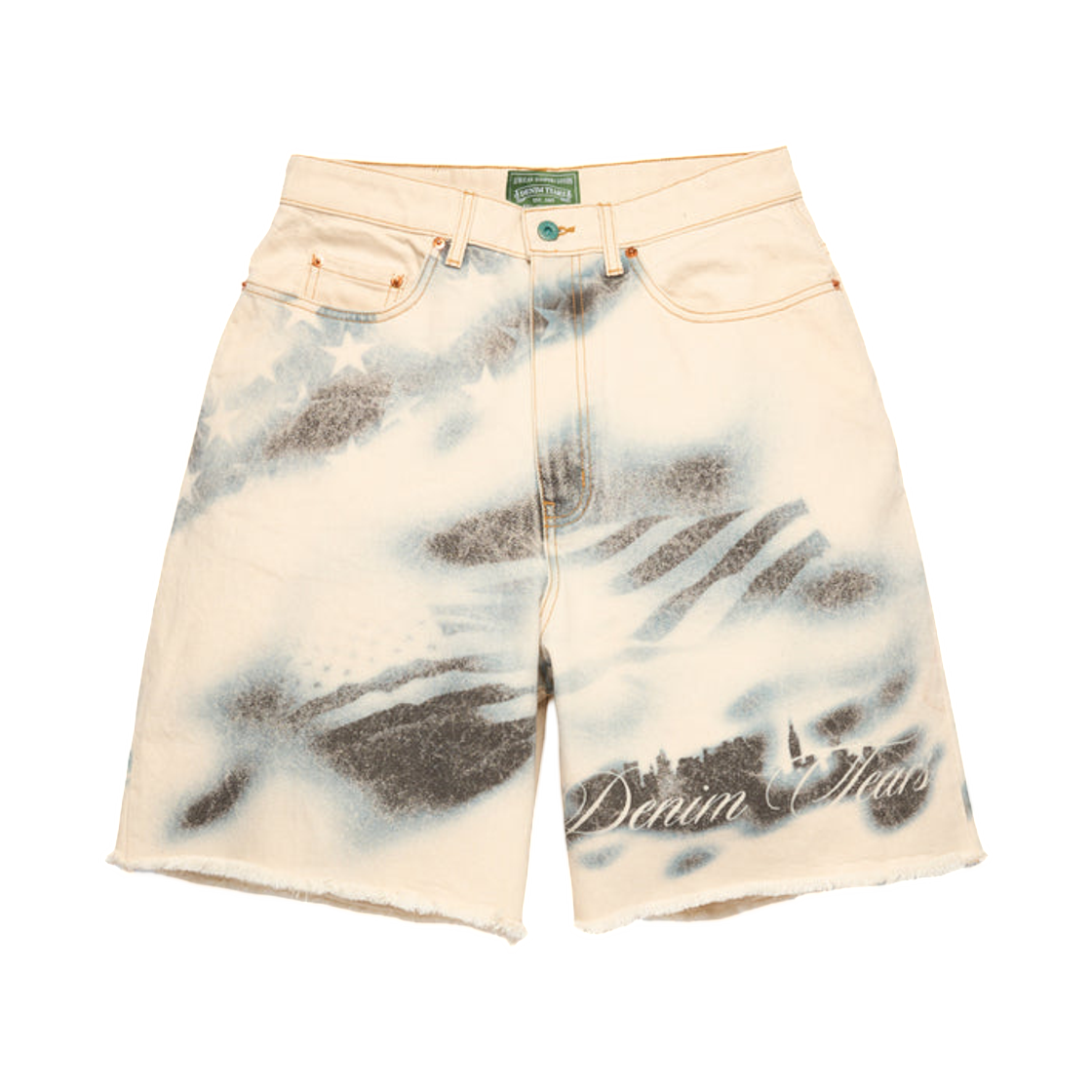 - Denim Tears Cloud Camo Denim Shorts Tan Blue