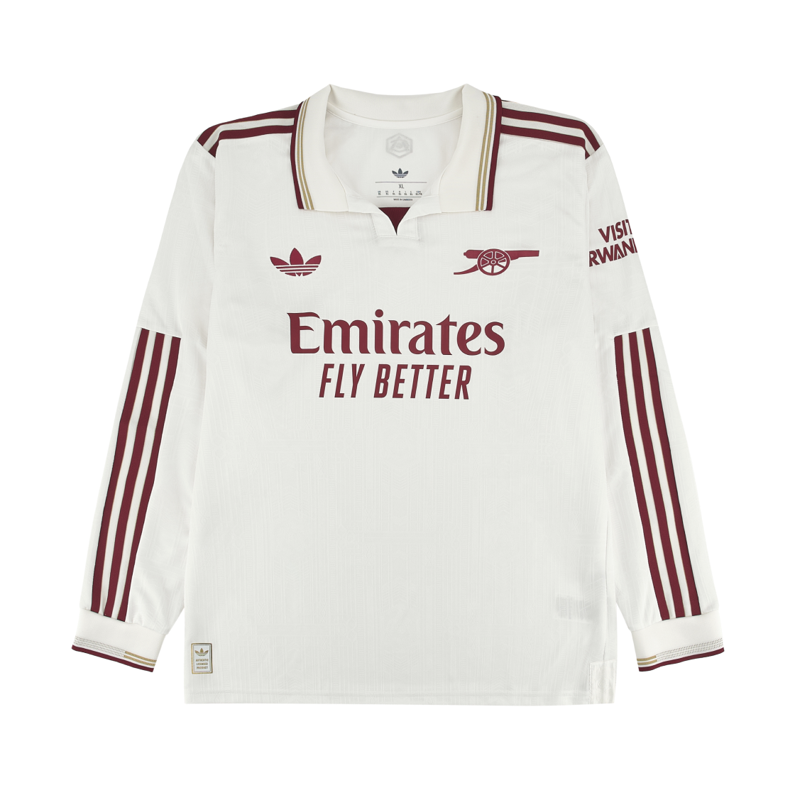 아디다스 아스널 2025/26 롱슬리브 3rd 어센틱 저지 클라우드 화이트 팀 콜 버건디 2 - US 사이즈 (논 마킹 버전)(Adidas Arsenal 2025/26 Long Sleeve Third Authentic Jersey Cloud White Team Coll Burgundy 2 - US Sizing (Non Marking Ver.)) - 1