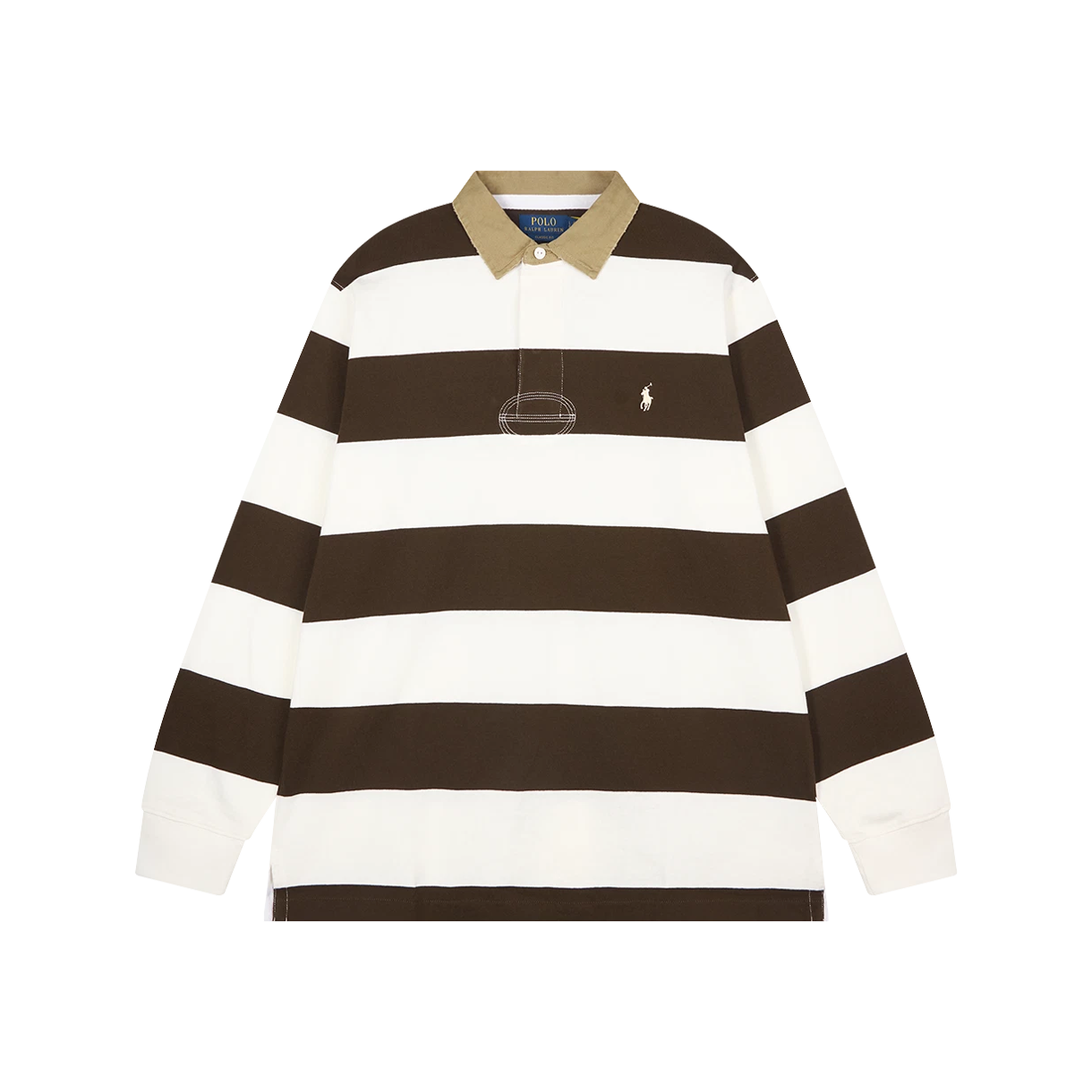 KM6ATSLRL56ML [10%적립] Polo Ralph Lauren Classic Fit Khaki Collar Rugby Shirt Dark Brown Trophy Cream - 26SS