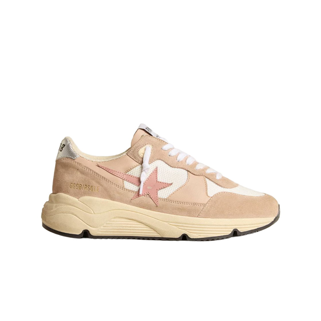 GWF00670-F005278-25704 (W) Golden Goose Running Sole Pink Leather Star Silver Heel Tab Sneakers White Pink