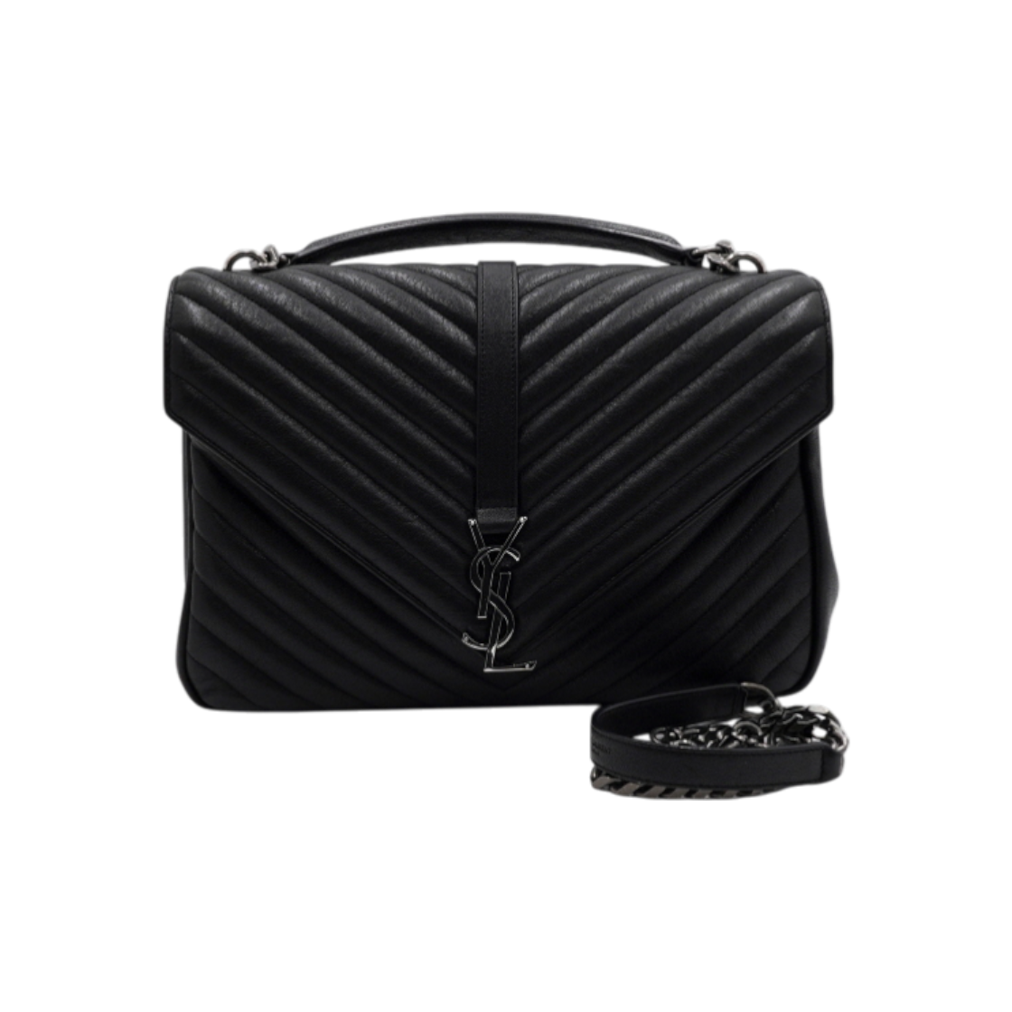 ITTEFUUUBJFH Saint Laurent College Large Silver Chain Tote & Shoulder Bag