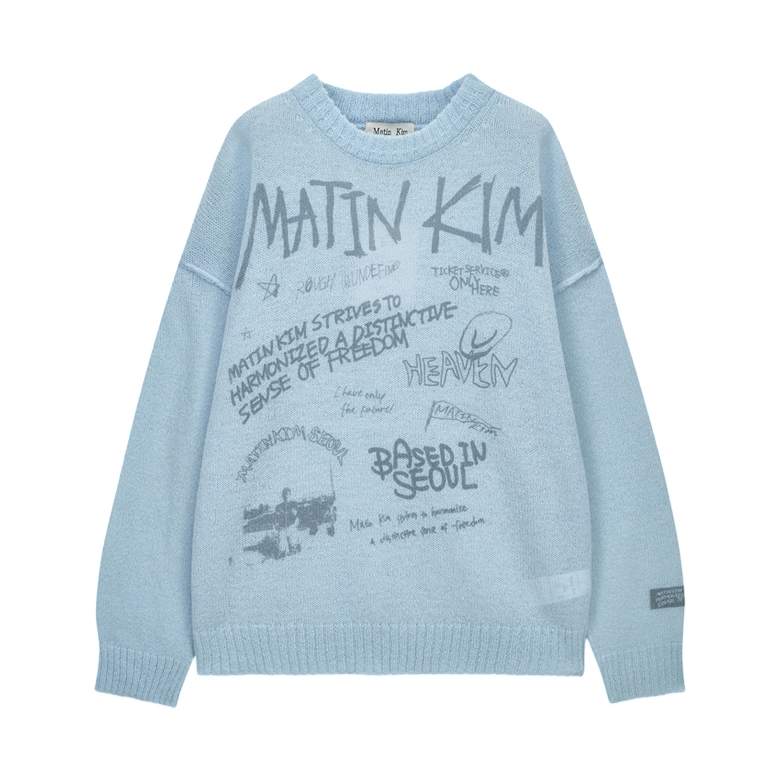 MK2611PO002MLB (W) Matin Kim Graffiti Artwork Knit Pullover In Light Blue