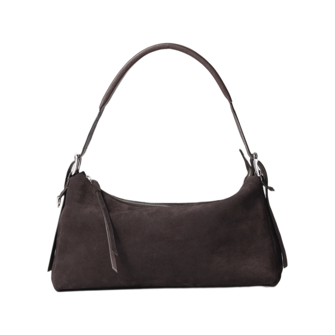 BG0167-LL0125-007 Lemaire Belted Baguette Bag in Suede Leather Ebony Brown