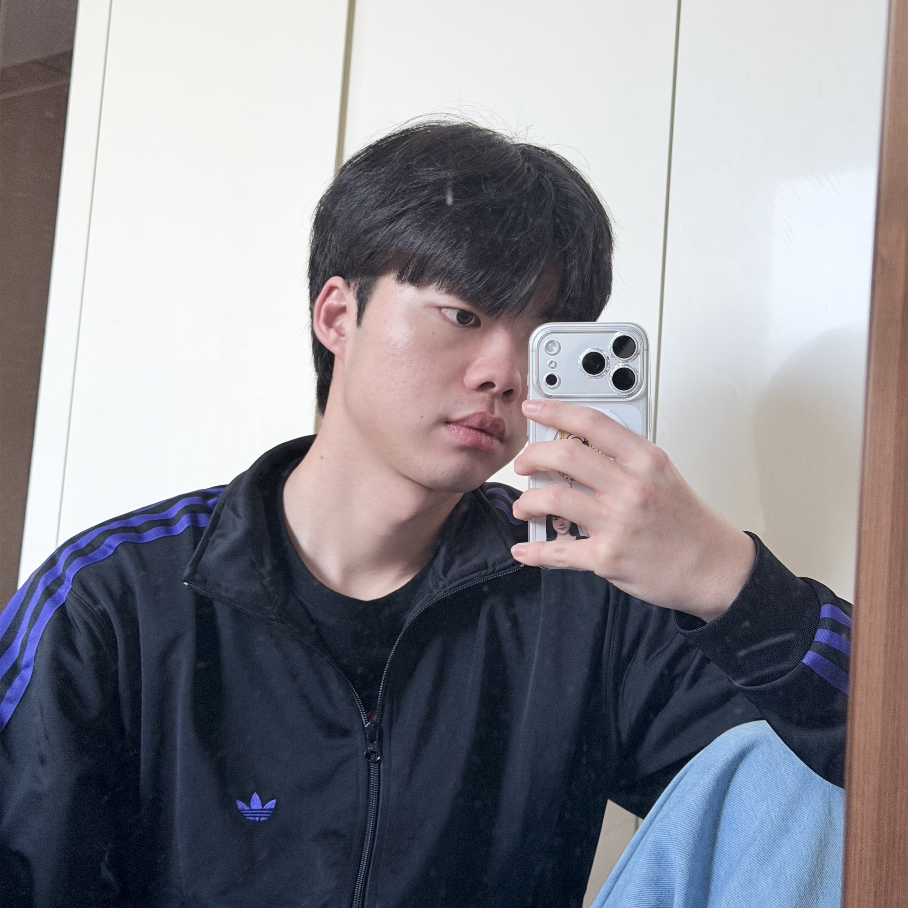 Adidas Beckenbauer Track Top Black Energy Ink - KR Sizing 착용 스타일