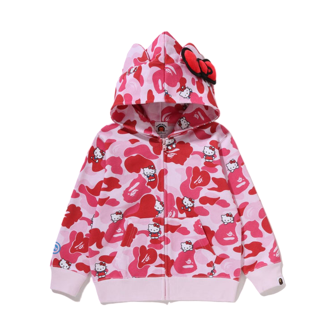 (키즈) 베이프 x 산리오 캐릭터즈 헬로 키티 카모 풀 집 후드 핑크((Kids) BAPE x Sanrio Characters Hello Kitty Camo Full Zip Hoodie Pink) - 2