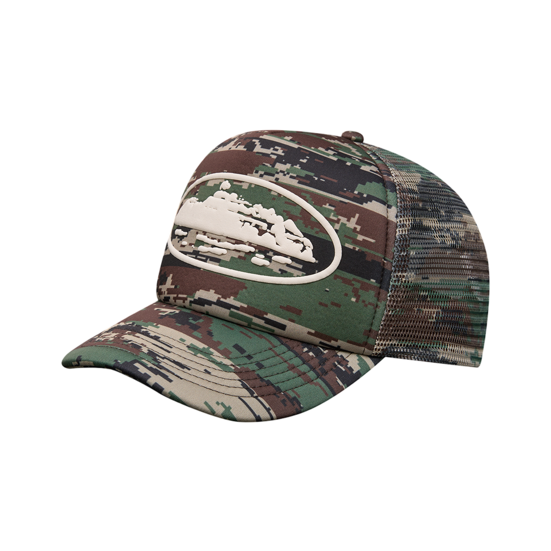 - Corteiz Island Puff Print Trucker Hat Digi Camo
