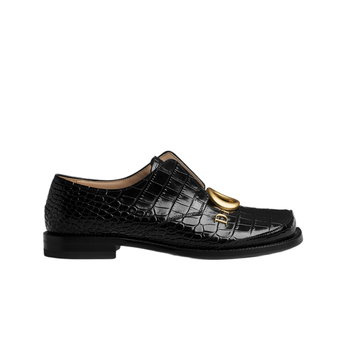 (W) 디올 D-디올 더비 슈 크로커다일 이펙트 프린티드 카프스킨 블랙((W) Dior D-Dior Derby Shoe Crocodile Effect Printed Calfskin Black)