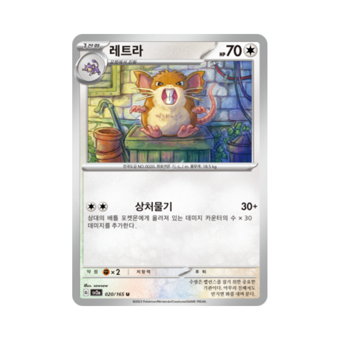 포켓몬 TCG 레트라 U 포켓몬 카드 151 (한글판)(Pokemon TCG Raticate U Pokemon Card 151 (Korean Ver.))