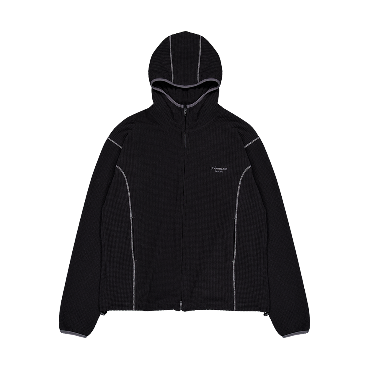 UMCM164BK Undermycar Mu.164 Classic Logo Waffle Warm Hood Zip-Up Black