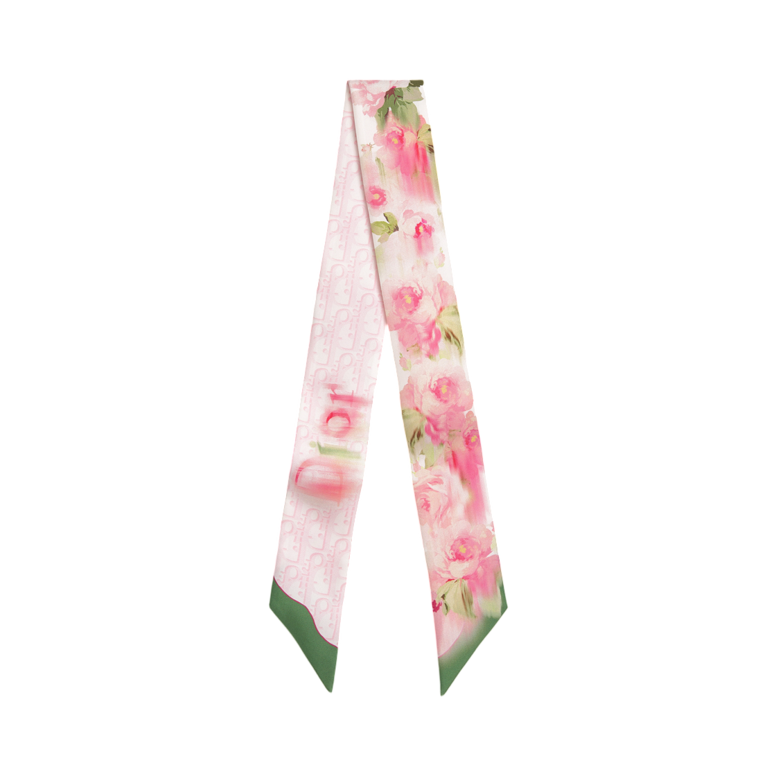 (W) 디올 페인티드 로즈 미차 스카프 실크 트윌 핑크 그린((W) Dior Painted Roses Mitzah Scarf Silk Twill Pink Green) - 1