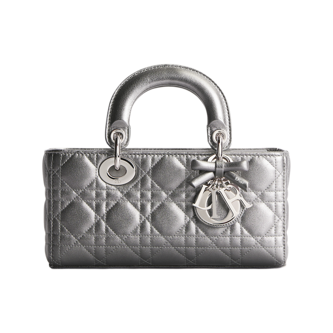 M0668PSQZ-M65L Dior Small Lady D-Joy Bag Metallic Cannage Lambskin Silver