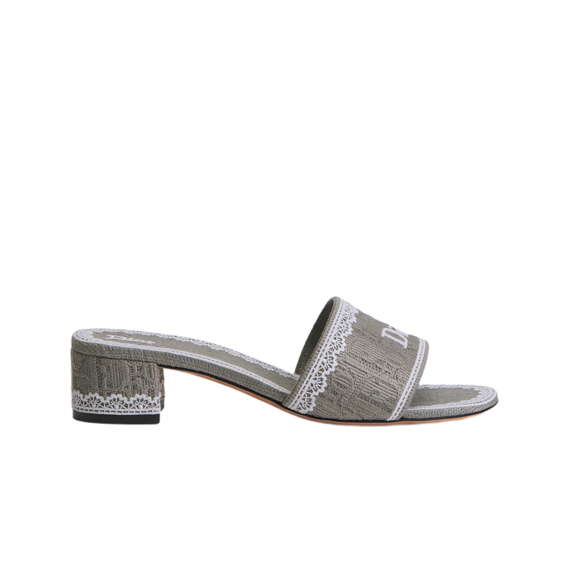 KCO530DET-S57G (W) Dior Dentelle Mule Heel Dior Oblique Embroidered Cotton With Ecru Lace Gray Trianon