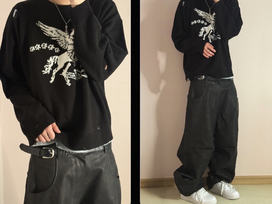 PACOSPLY Destroyed Falling Angel Knit Black 착용 스타일