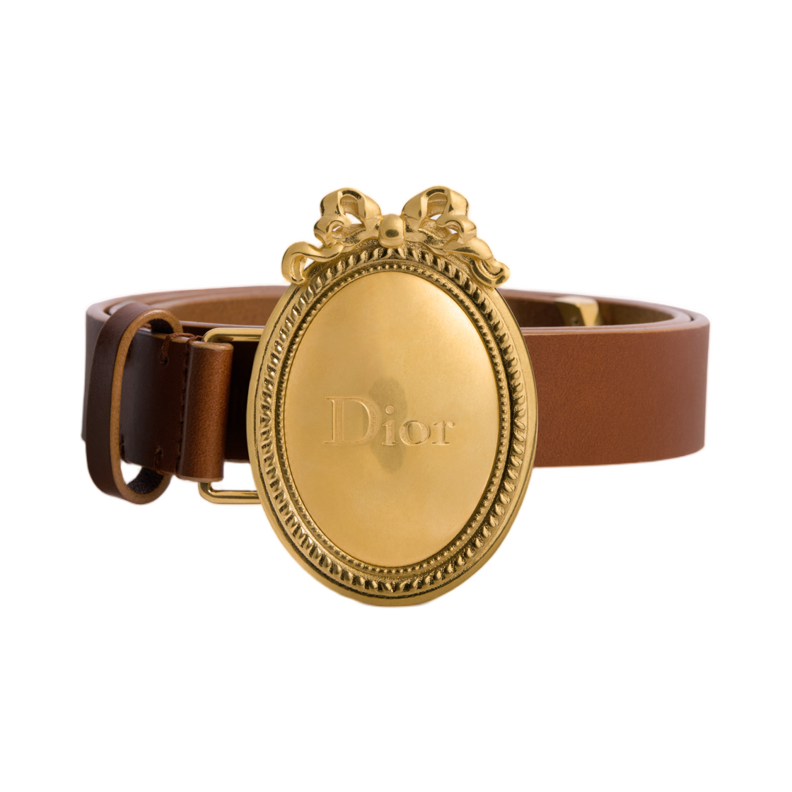 B1022QGBK-M67M (W) Dior 25mm Medaillon Belt Toledo Calfskin Brown