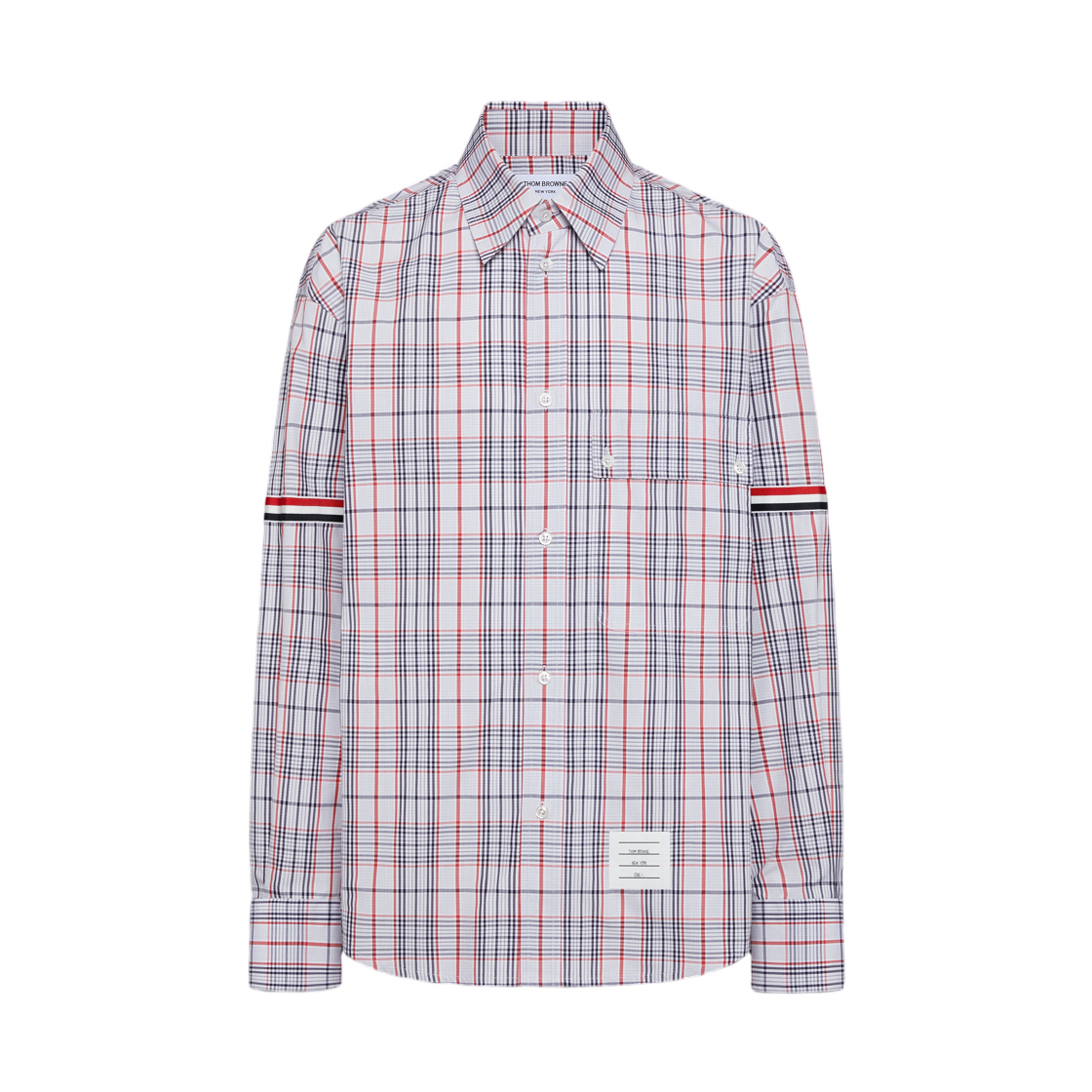톰브라운 플레이드 체크 포플린 암밴드 오버사이즈 셔츠 RWB 화이트(Thom Browne Plaid Check Poplin Armband Oversized Shirt RWB White) - 1
