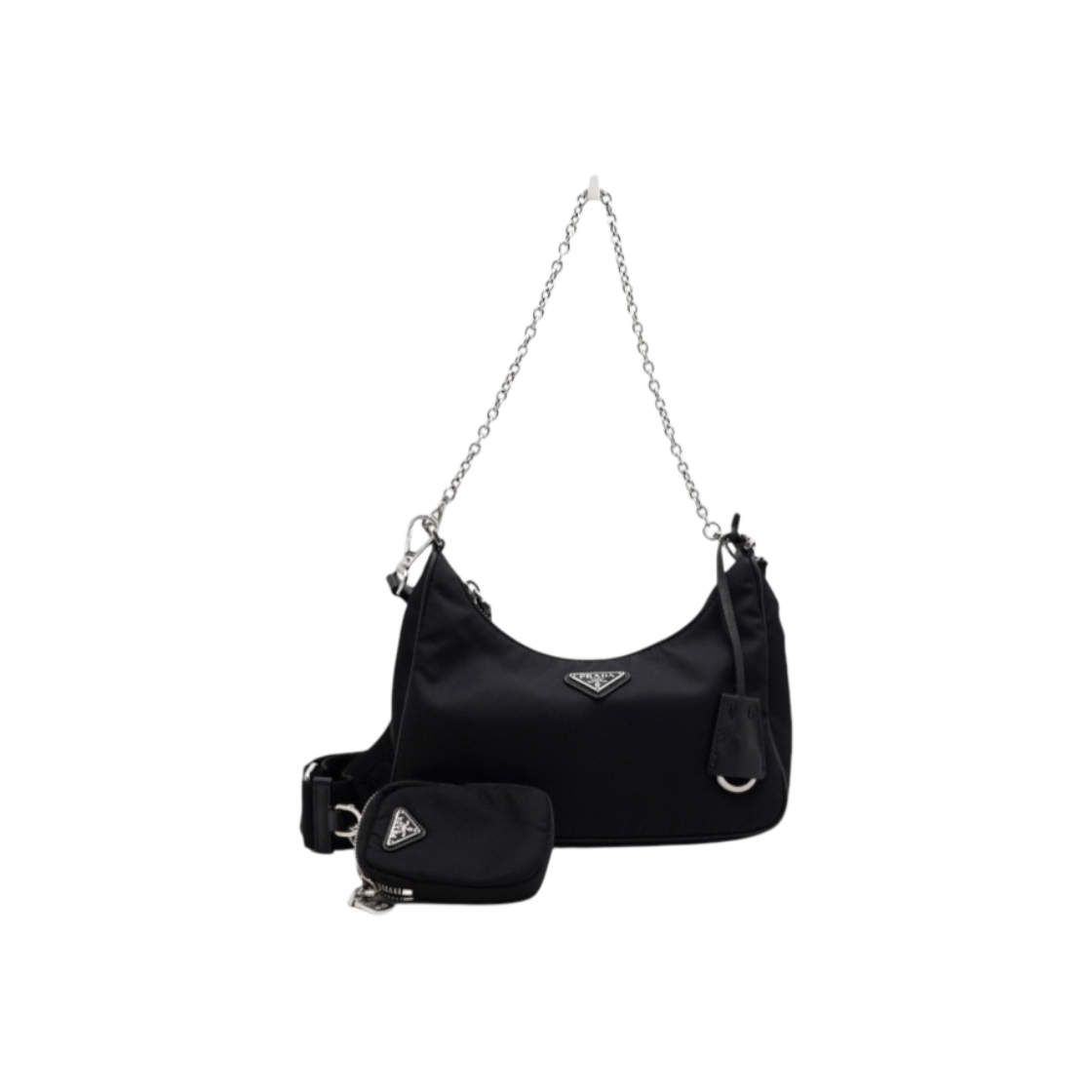 ITVDDUT9ED5P Prada Re-Edition 1BH204 Black Saffiano Multi Hobo Bag with Gold Chain