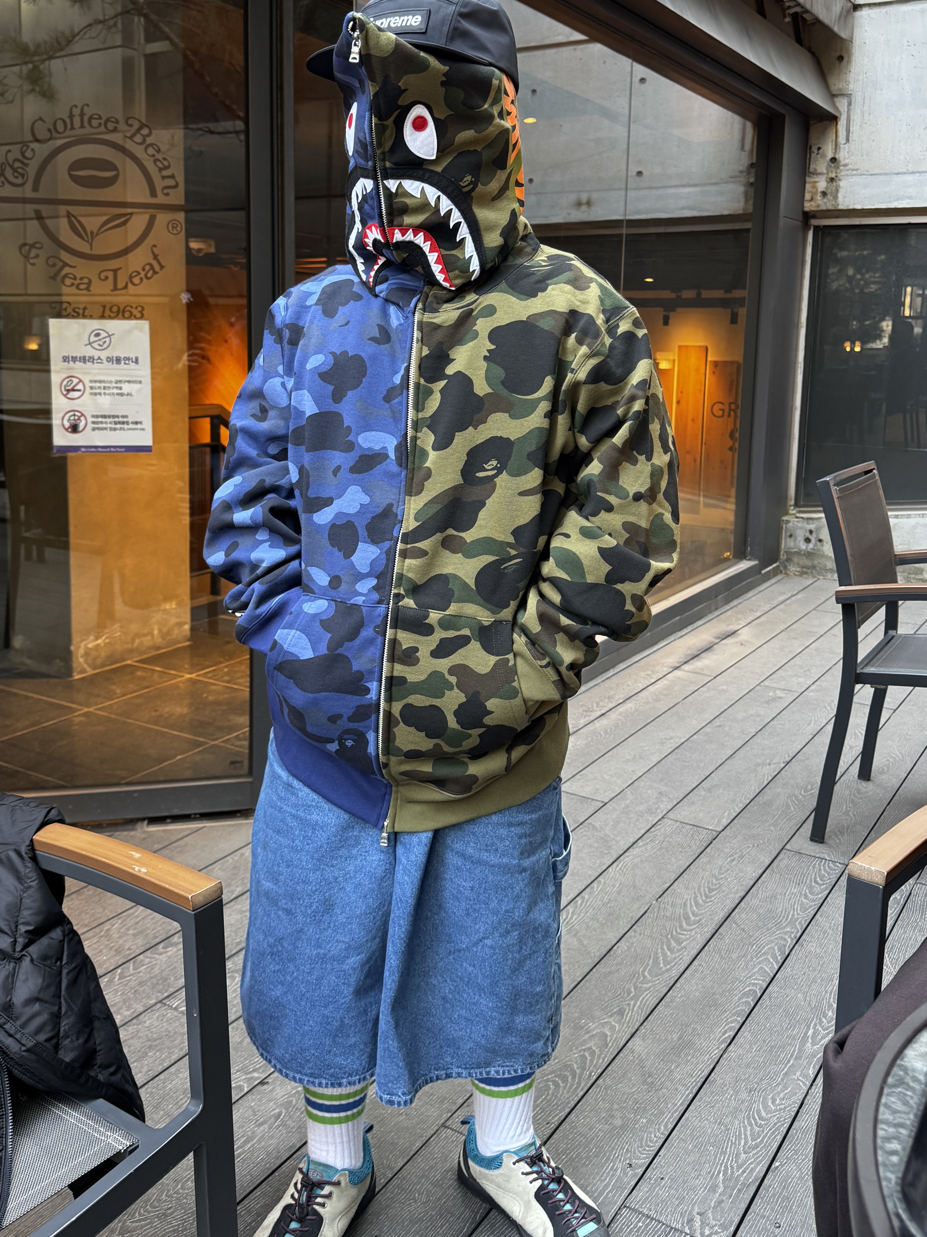 Supreme Gore-Tex Camp Cap Black - 26SS, BAPE Split Camo Shark Full Zip Hoodie Navy 착용 스타일