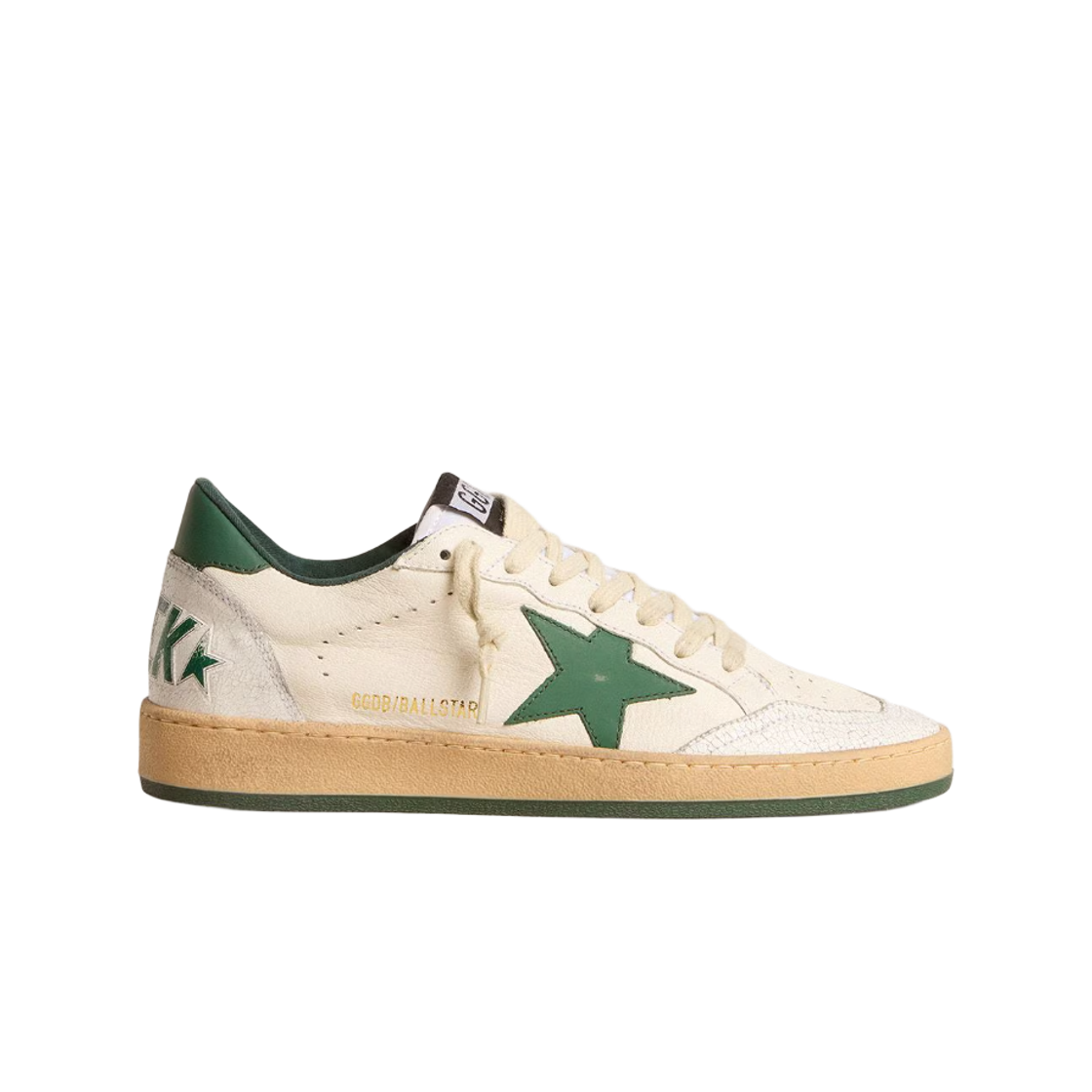 GWF00117-F005821-10361 (W) Golden Goose Ball Star Wish Green Star Heel Tab Sneakers White