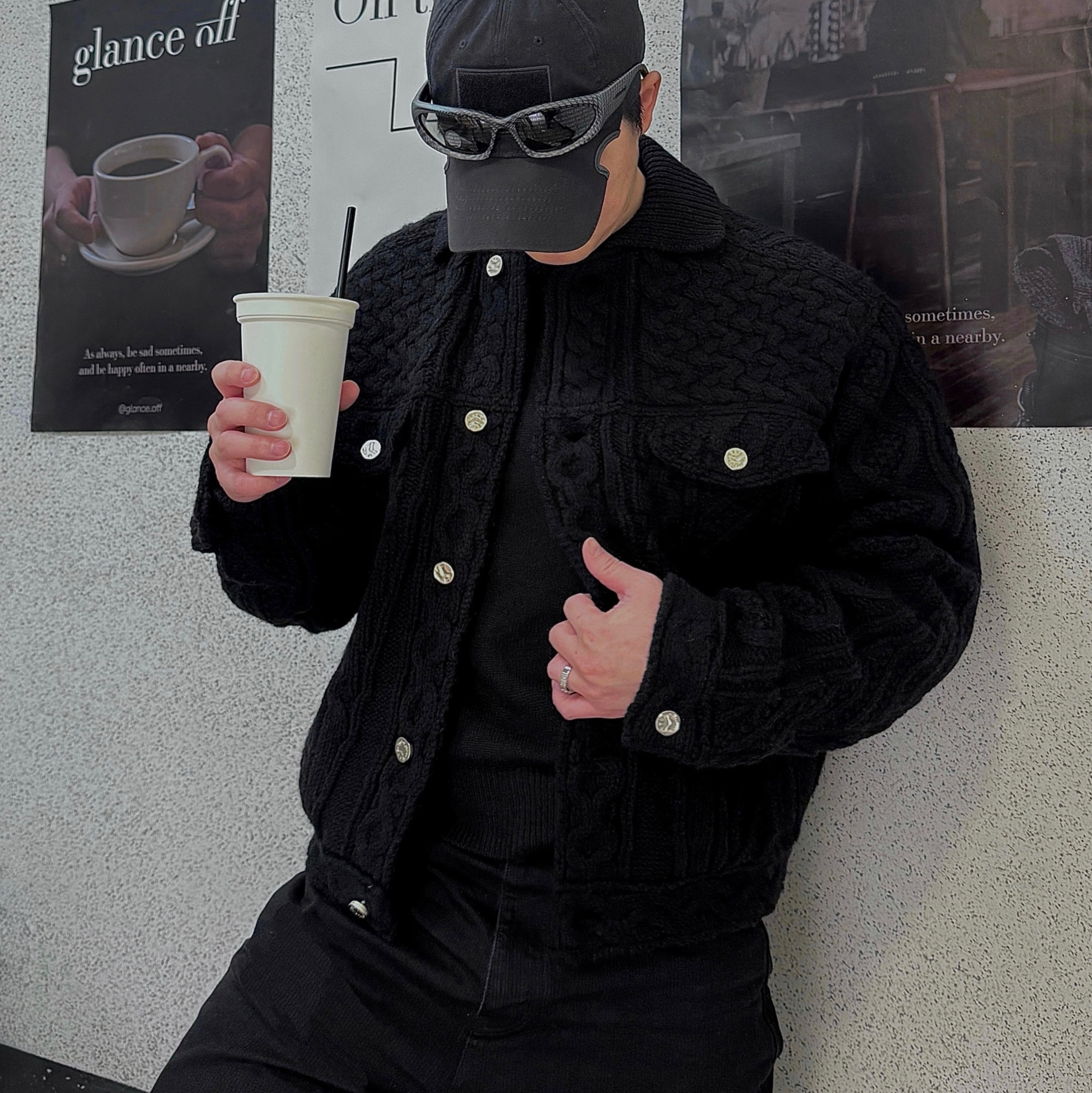 STU Knit Trucker Jacket In Black, STU Straight Denim Pants Black 착용 스타일 - 1