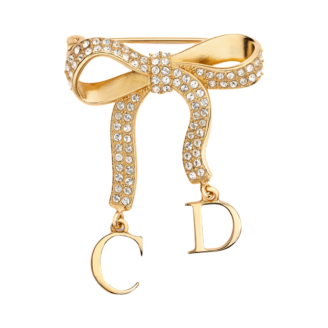 (W) 디올 CD 보우 브로치 피니쉬 메탈 앤 크리스탈 골드((W) Dior CD Bow Brooch Finish Metal And Crystals Gold) - 1