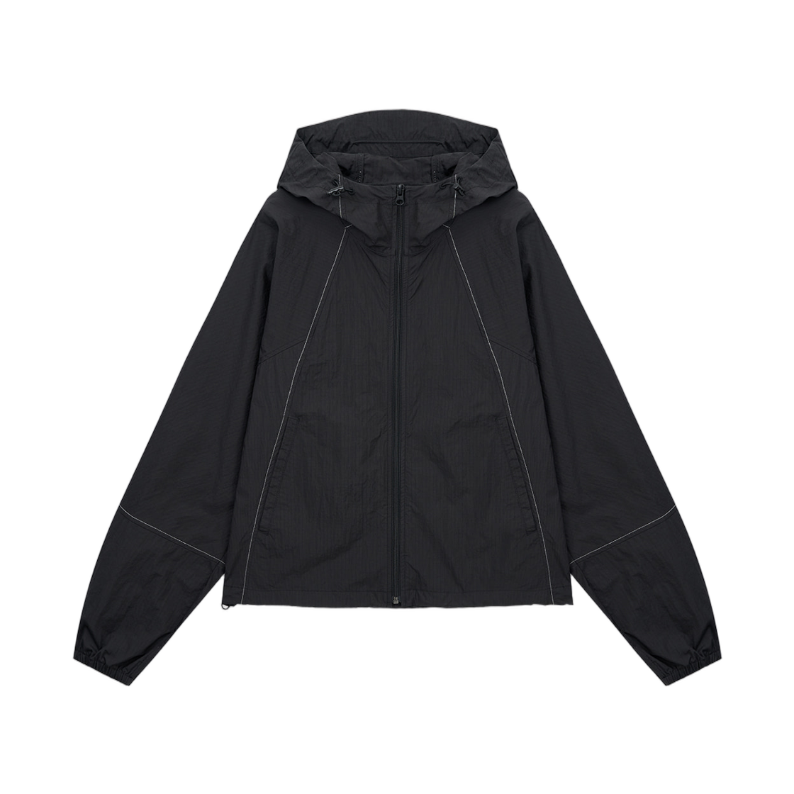 (W) 마뗑킴 크롭 백 로고 후디 윈드 브레이커 블랙((W) Matin Kim Cropped Back Logo Hoody Wind Breaker In Black)