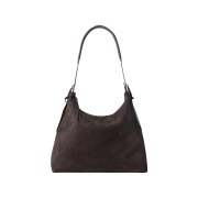 Lemaire Belted Hobo Bag in Suede Leather Ebony Brown