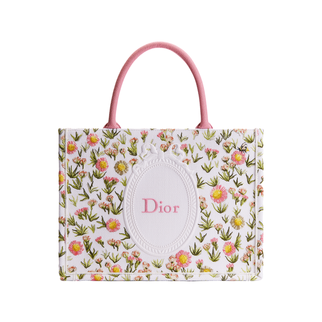 M1354PEHY-M933 Dior Medium Dior Book Tote With Strap Daisy Garden Embroidery With Dior Medaillon White Multicolor