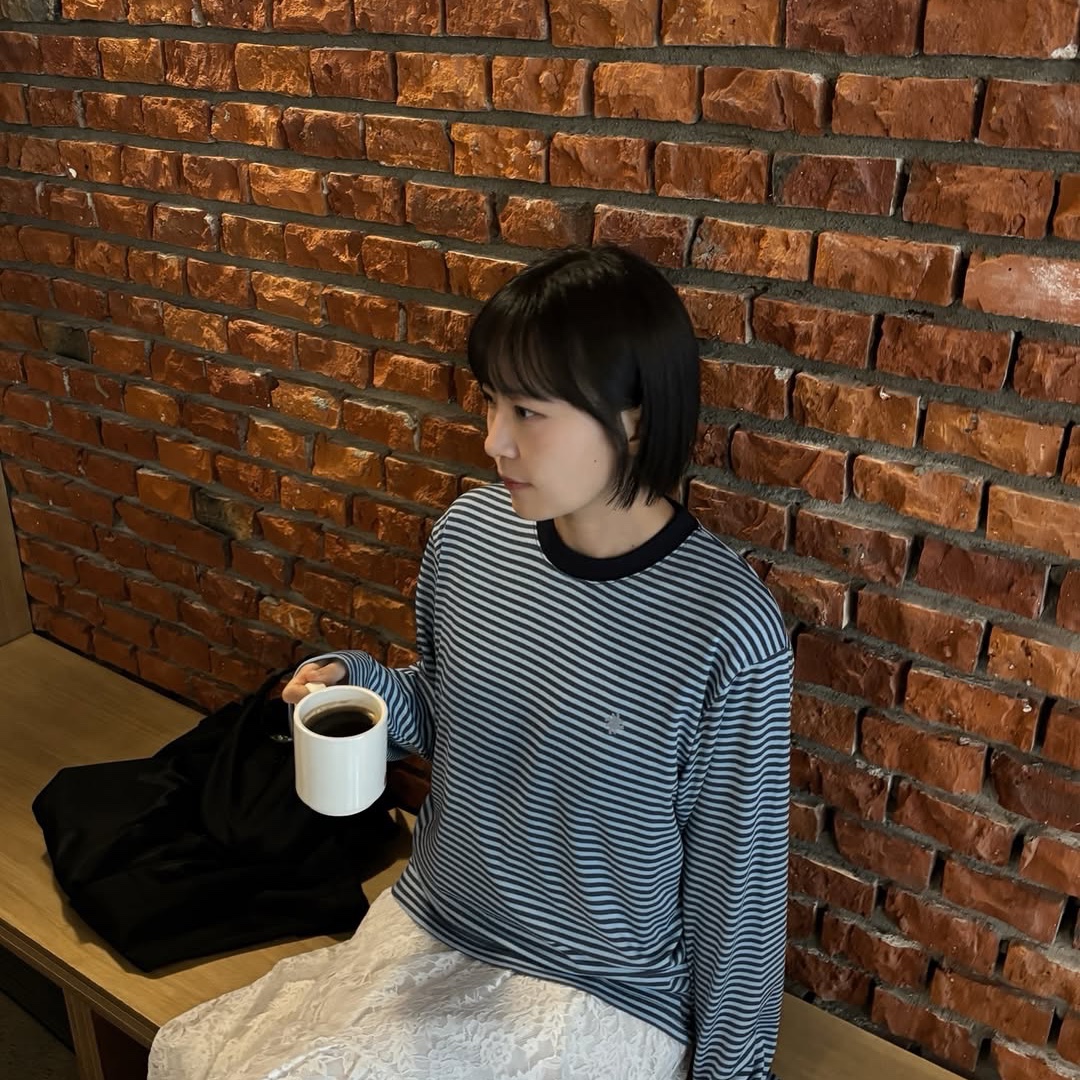 SLOW RECORD HOUSE Stripe Long Sleeve Blue 착용 스타일 - 3