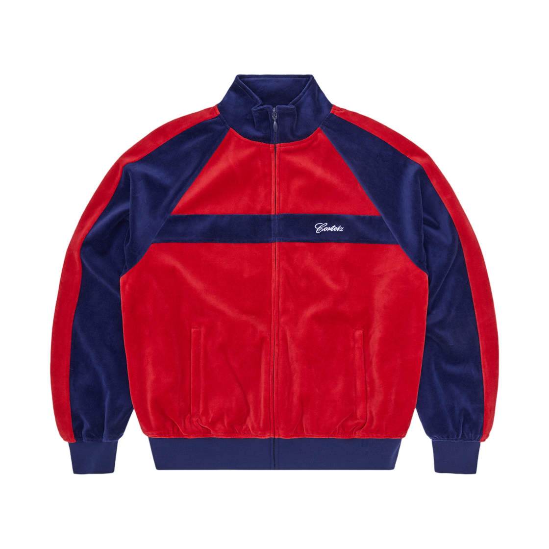 - Corteiz Pista Velour Track Jacket Navy Red