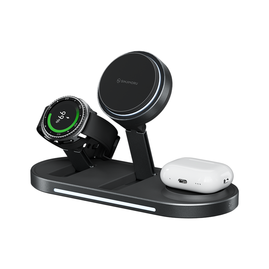 신지모루 3in1 컴팩트 접이식 맥세이프 무선 초고속 충전 거치대 Qi2.2 블랙(SINJIMORU 3in1 Compact Foldable MagSafe Qi2.2 Wireless Fast Charging Stand Black) - 1