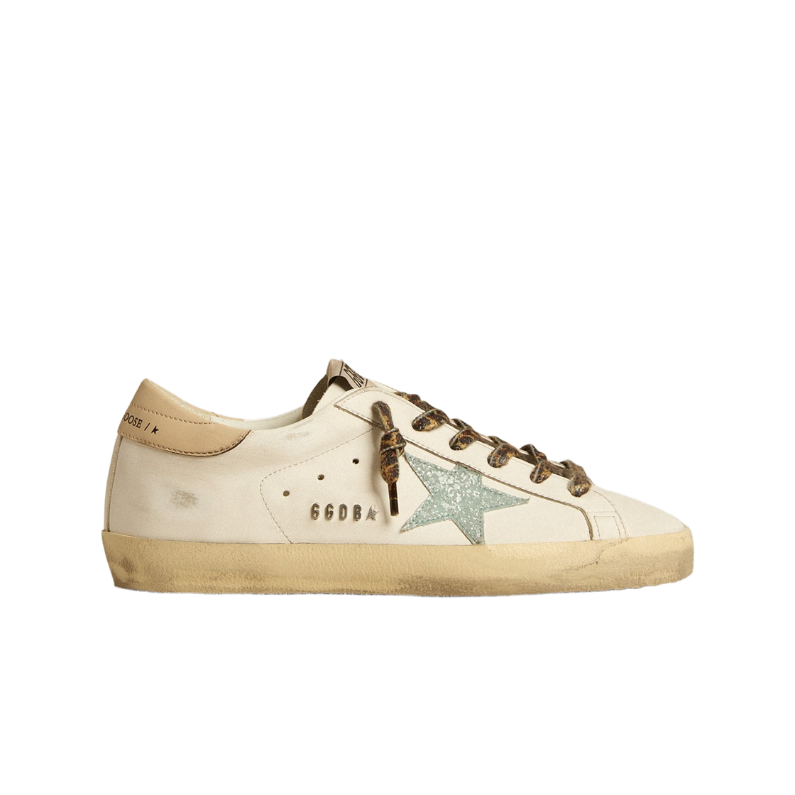 GWF00101-F005128-11650 (W) Golden Goose Superstar Light Grey Glitter Star Nude Leather Heel Tab Sneakers White