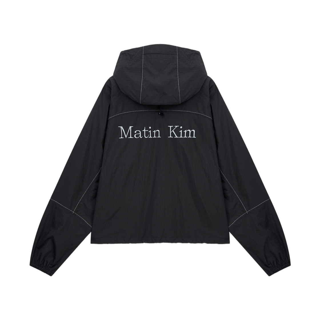 (W) 마뗑킴 크롭 백 로고 후디 윈드 브레이커 블랙((W) Matin Kim Cropped Back Logo Hoody Wind Breaker In Black) - 2