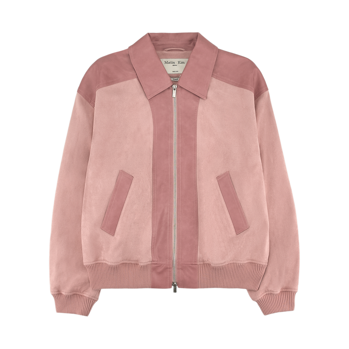 (W) 마뗑킴 스웨이드 믹스 레더 집업 점퍼 핑크((W) Matin Kim Suede Mix Leather Zip Up Jumper Pink) - 1