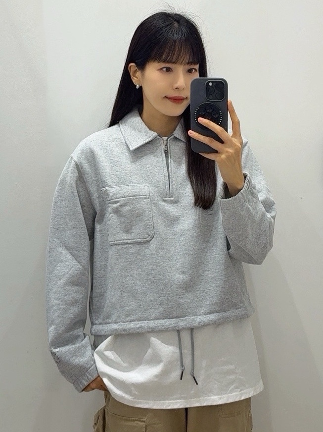 (W) Uniqlo x JW Anderson Half Zip Sweatshirt Grey, Fritur Kyoto Cargo Pants Beige_F251PT01 착용 스타일 - 1