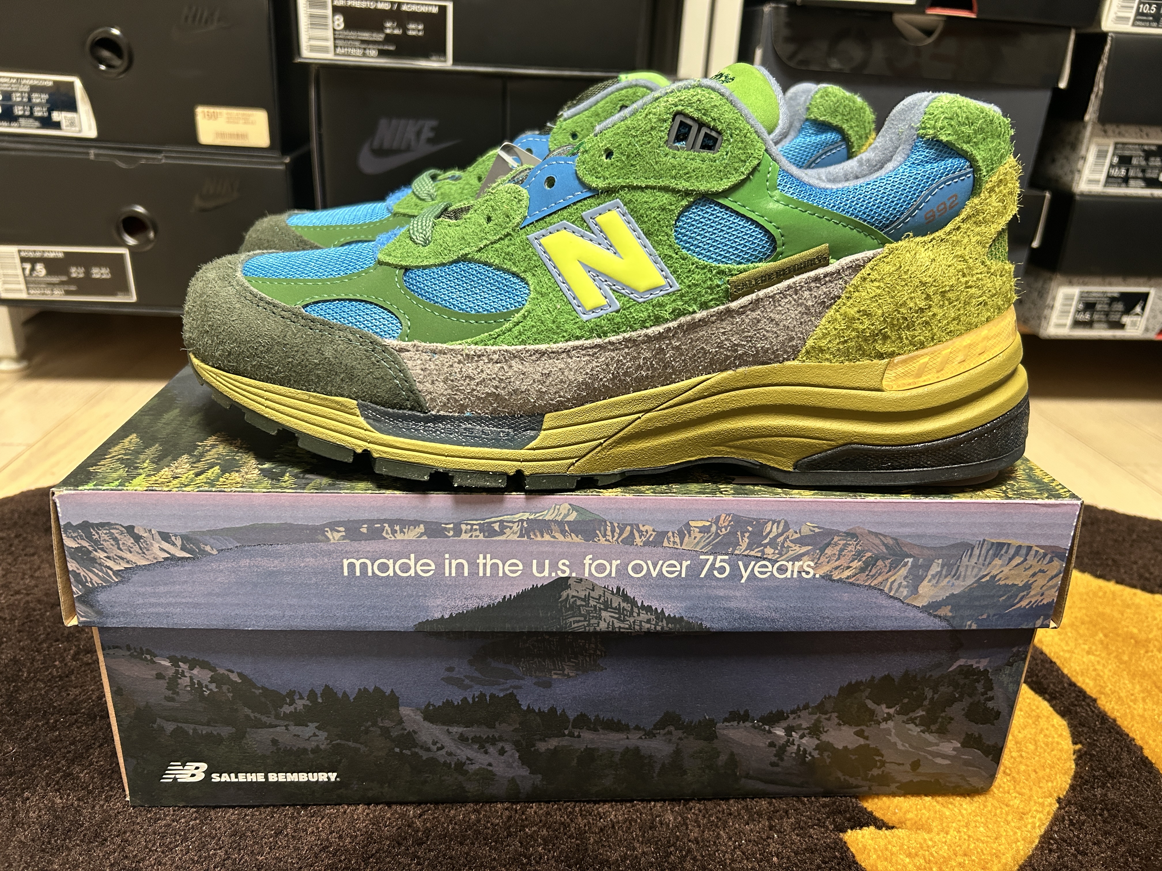 New Balance x Salehe Bembury 992 Green Blue - D Standard 착용 스타일