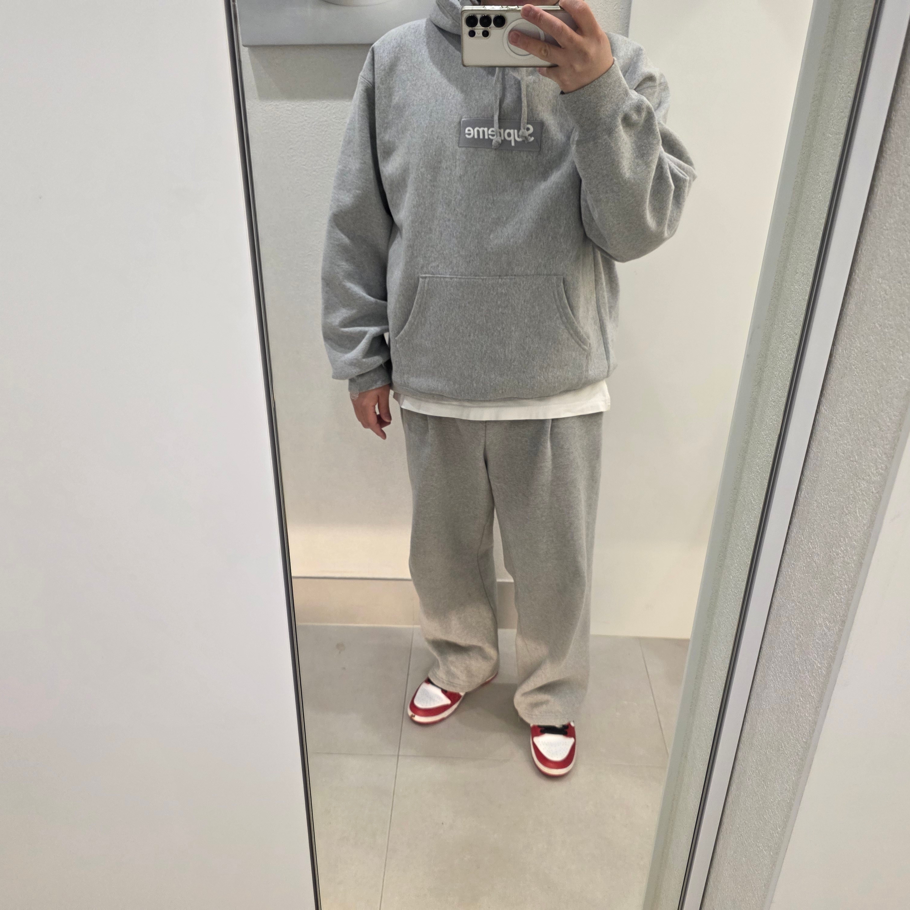 Supreme Box Logo Hooded Sweatshirt Heather Grey - 24FW 착용 스타일