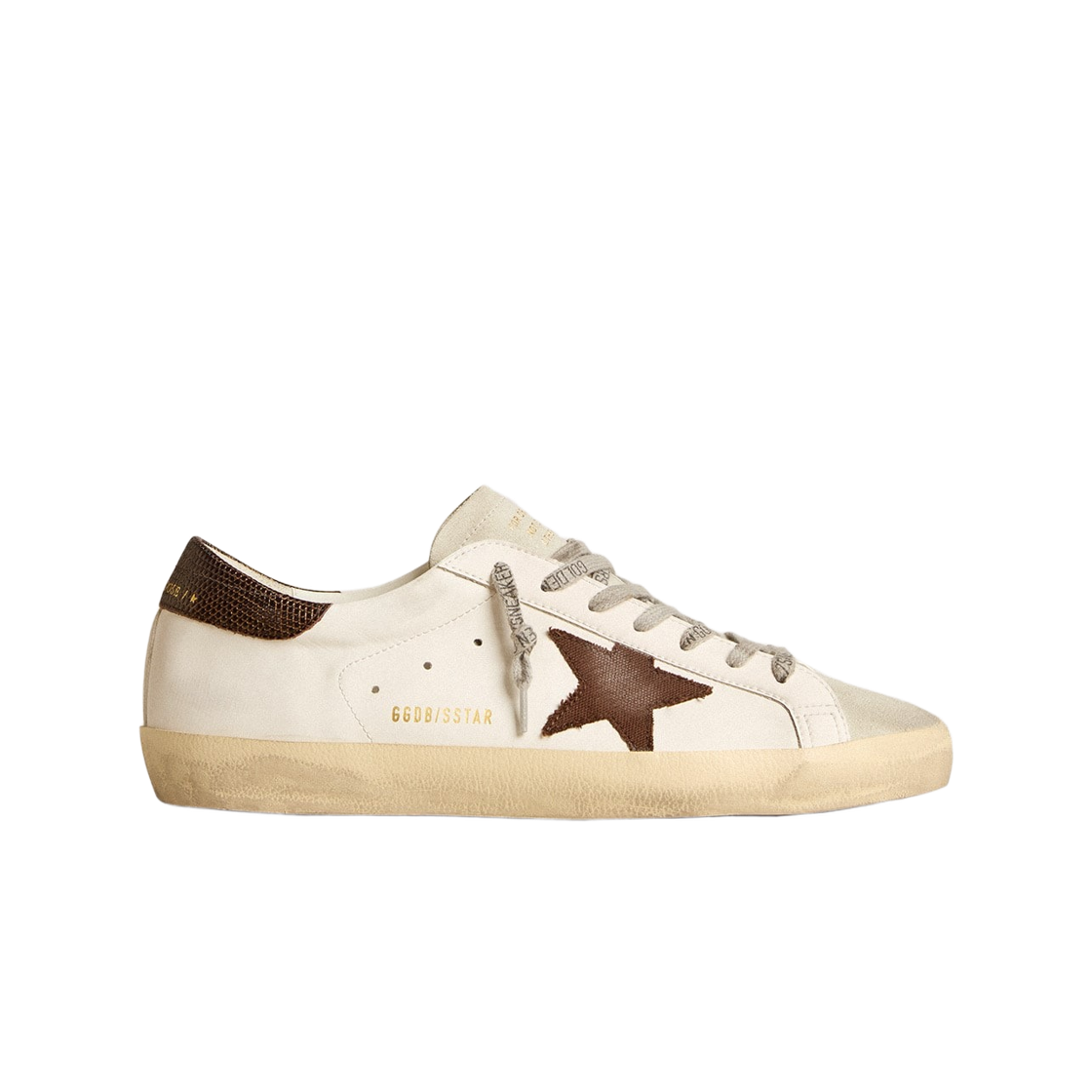 골든구스 바이오 베이스 슈퍼스타 캔버스 스타 다크 브라운 레더 힐 탭 스니커즈 화이트(Golden Goose Bio-Based Superstar in Canvas Star with Dark Brown Leather Heel Tab Sneakers White) - 1