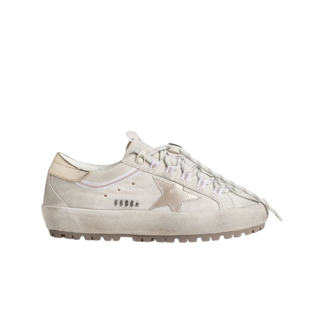 GWF01001-F007846-60635 (W) Golden Goose Super Star Ski Silver Metallic Leather Star Heel Tab Light Gray Nylon Sneakers Light Gray