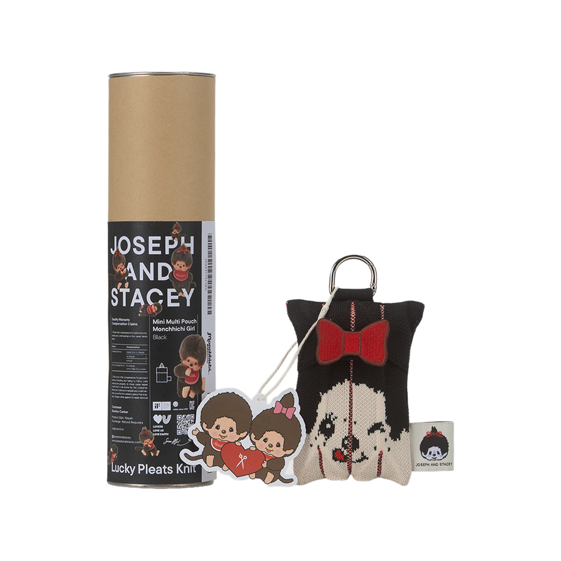 [KREAM 단독][사은품증정] 조셉앤스테이시 럭키 플리츠 니트 미니 멀티 파우치 몬치치 걸 블랙 + 리본 와펜 레드([KREAM 단독][사은품증정] JOSEPH&STACEY Lucky Pleats Knit  Mini Multi Pouch Monchhichi Girl Black with Ribbon Wappen Red) - 2