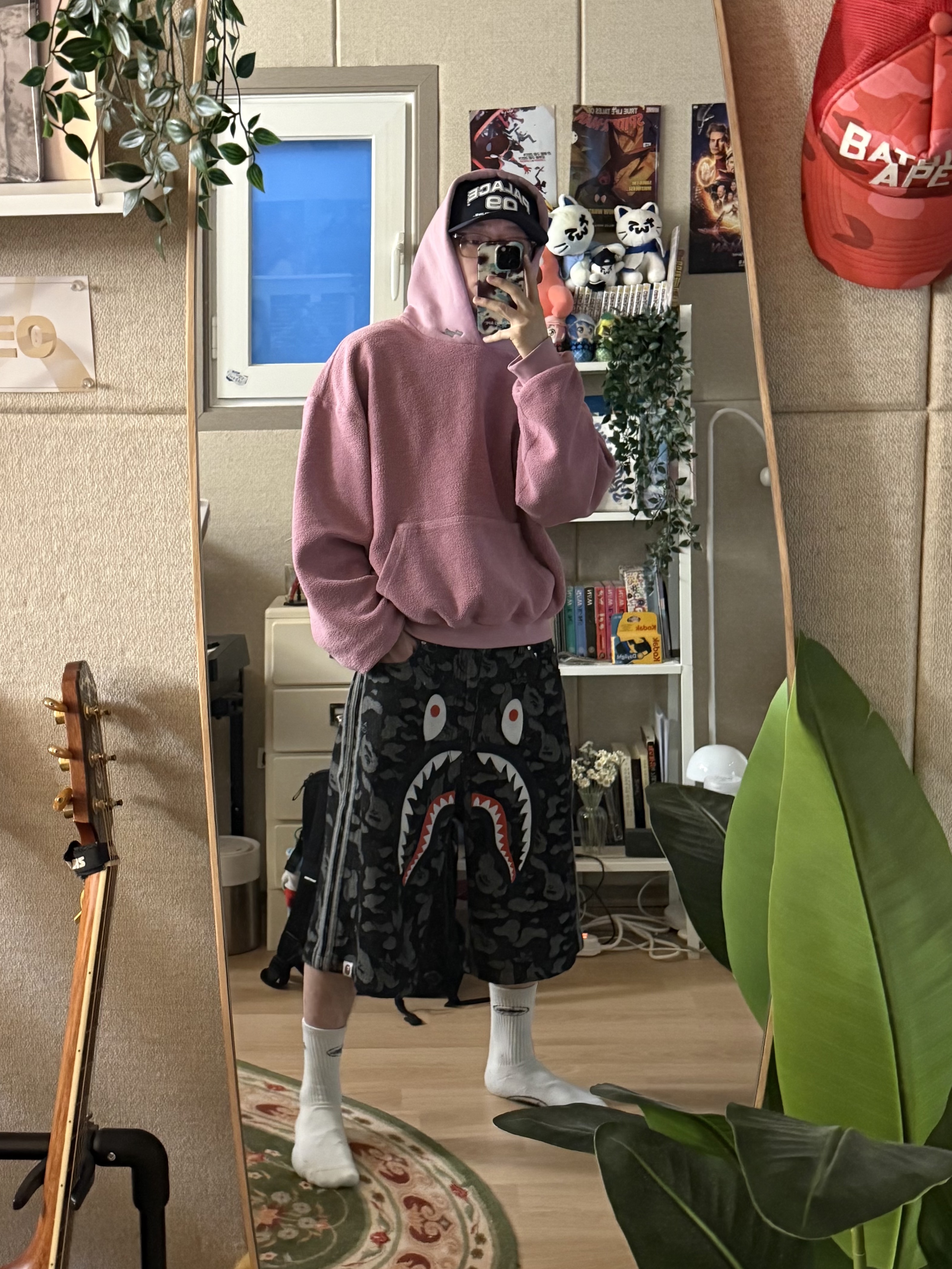 Adidas x BAPE Shark Denim Shorts Black - KR Sizing 착용 스타일