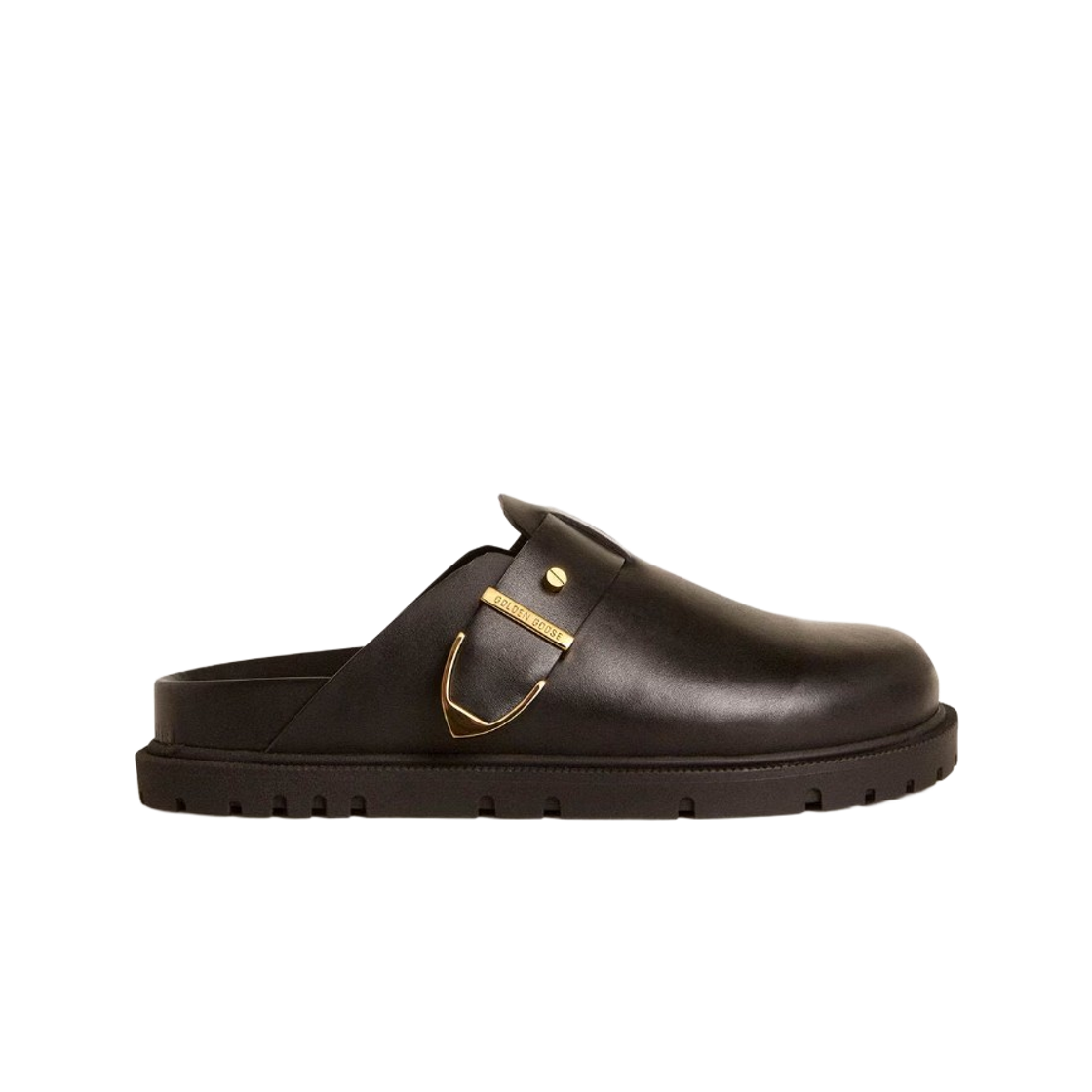 (W) 골든구스 골드 메탈 버클 글로시 블랙 레더 루시 사봇 블랙((W) Golden Goose Gold Metal Buckle Glossy Black Leather Lucy Sabots Black) - 1