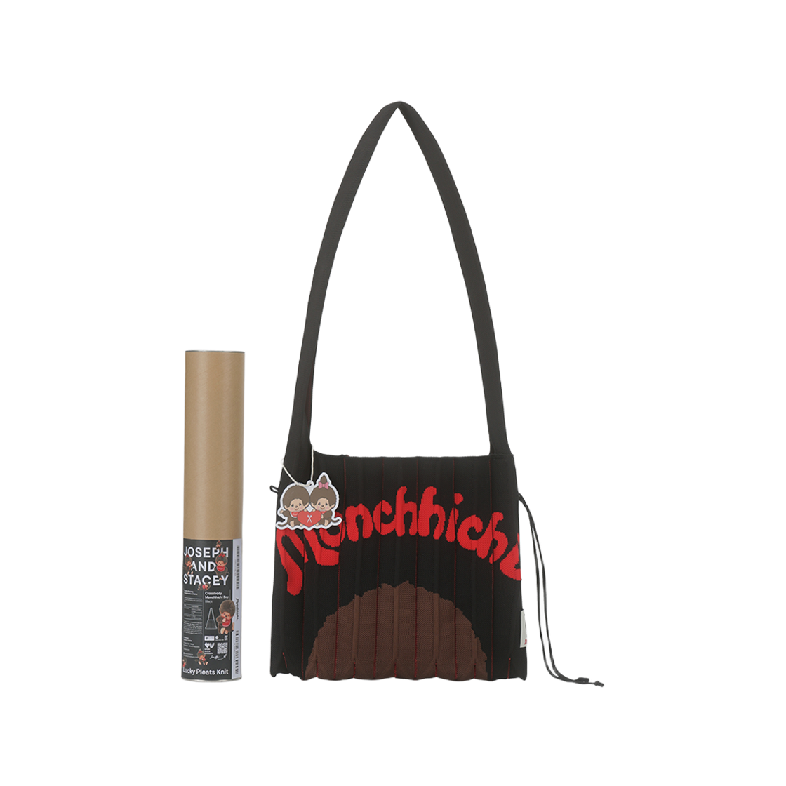 조셉앤스테이시 럭키 플리츠 니트 크로스바디 몬치치 보이 블랙(JOSEPH&STACEY Lucky Pleats Knit Cross Body Monchhichi Boy Black)