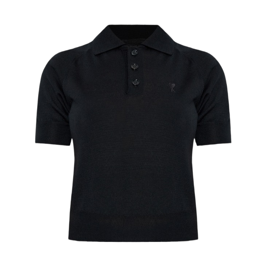 FPL439-KN0039-0180 (W) AMI de Coeur Wool Short Sleeve Polo in Merino Knit Black