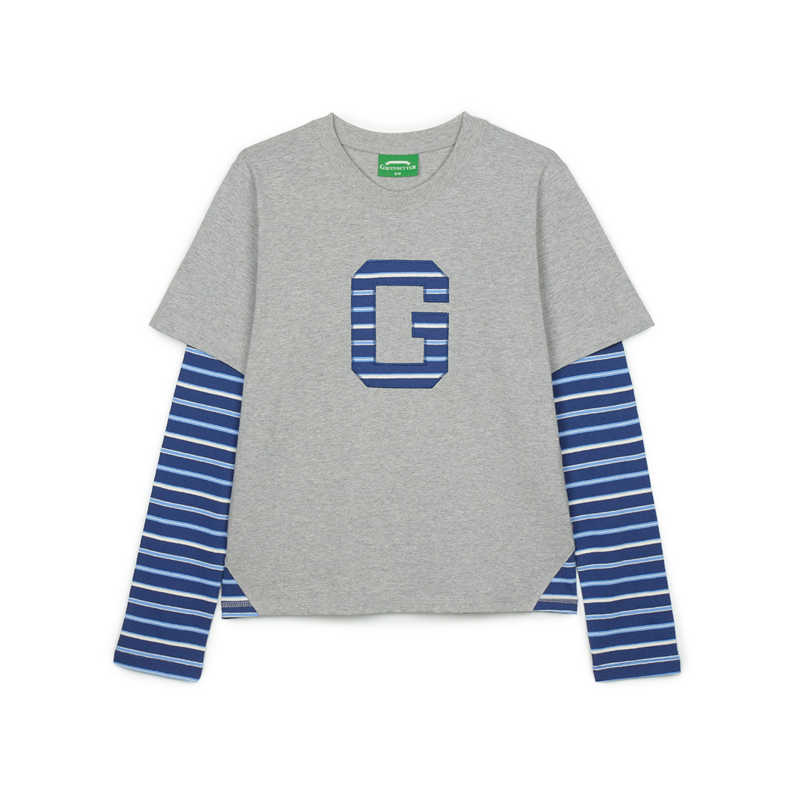 P0000BGT Greenbutter Applique Layered Sleeve Tee Melange