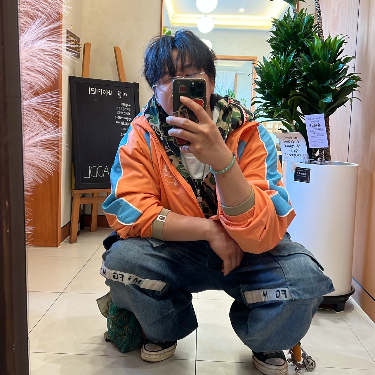Palace Palais Pro Team Jacket Tiger Orange - 25SS, Adidas x BAPE Shark Track Hoodie Jacket Crew Green - KR Sizing 착용 스타일 - 1