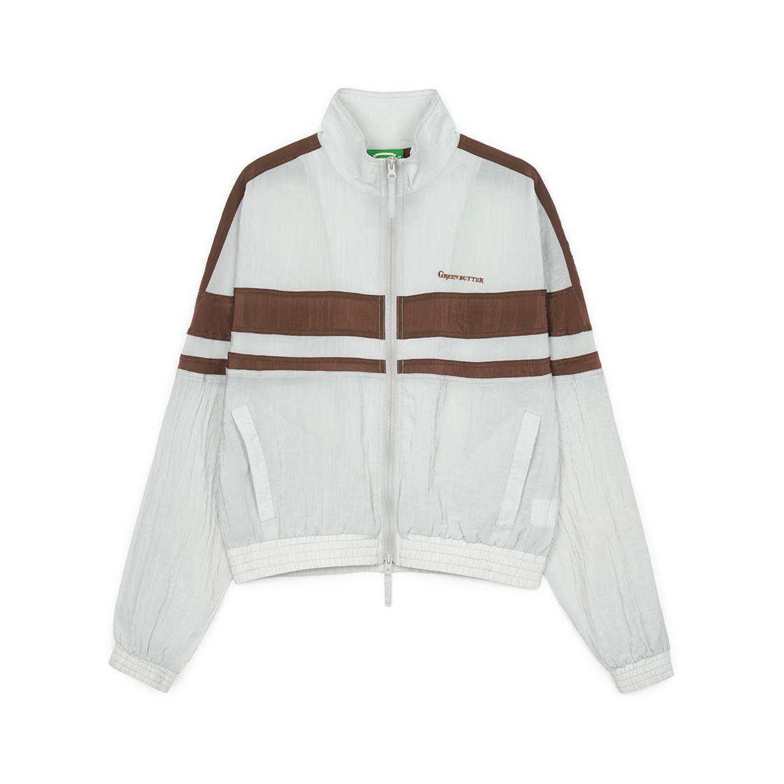 P0000BHE Greenbutter Sheer Crinkle Jacket Gray/Brown