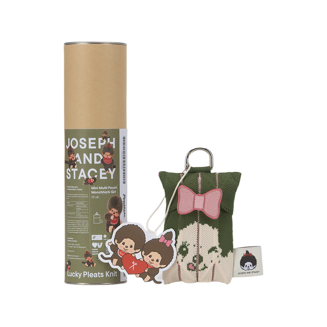 [KREAM 단독][사은품증정] 조셉앤스테이시 럭키 플리츠 니트 미니 멀티 파우치 몬치치 걸 카키 + 리본 와펜 핑크([KREAM 단독][사은품증정] JOSEPH&STACEY Lucky Pleats Knit  Mini Multi Pouch Monchhichi Girl Khaki with Ribbon Wappen Pink) - 3